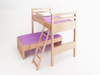 Childrens bunk bed with purple bedding