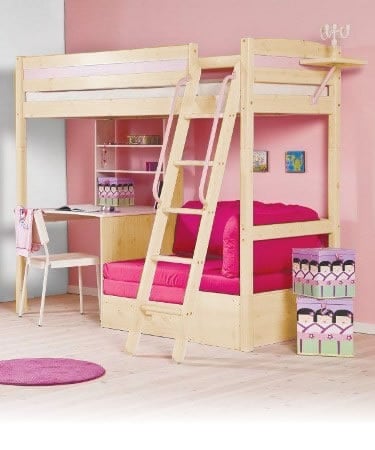 Childs bed set pink bunk bed with desk
